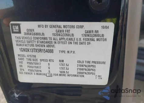 2005 Chevrolet Tahoe Z71 z USA, uszkodzony, nr VIN 1GNEK13TX5R154088